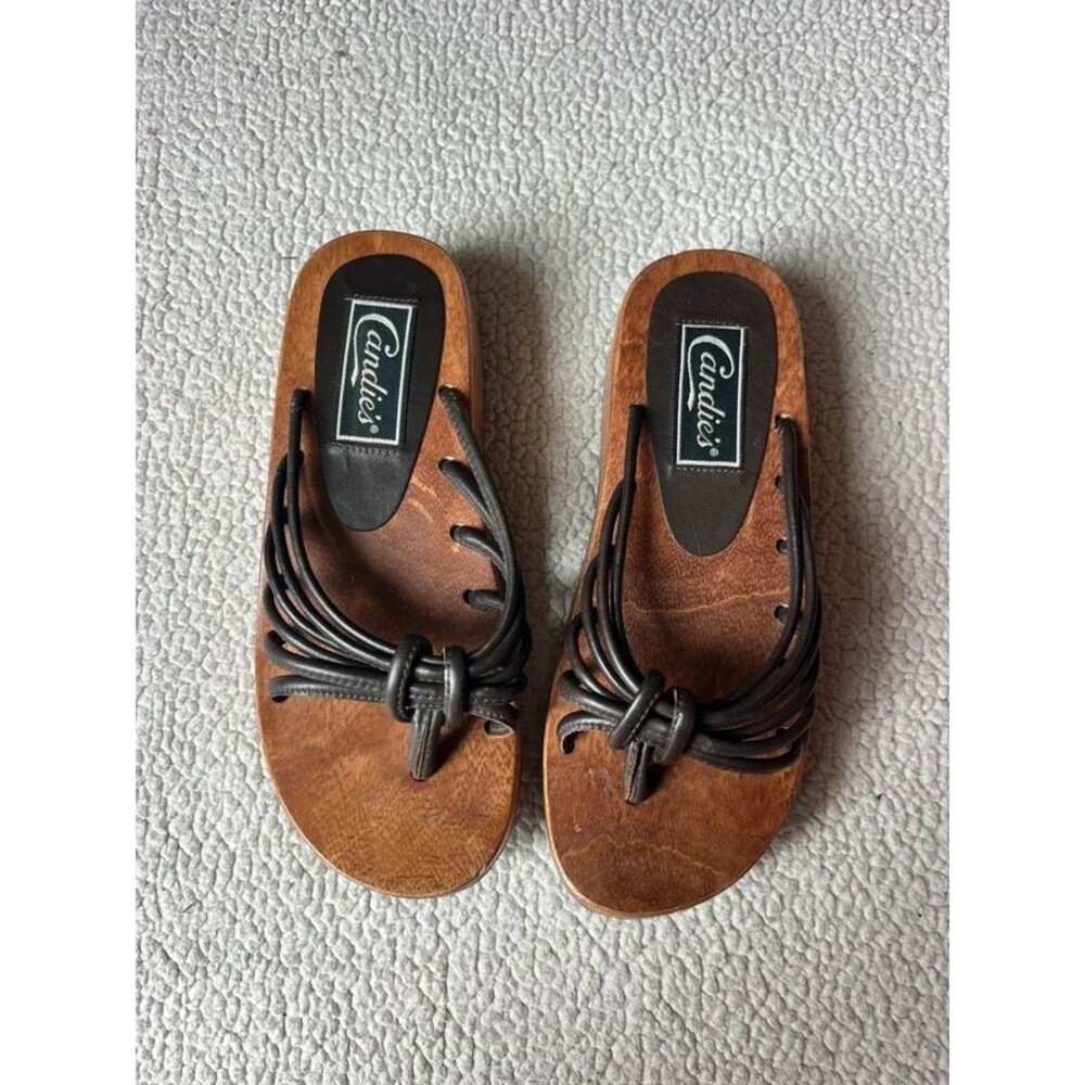 Vintage 90s Candies Wooden Strappy Platform Sandals Womens 5